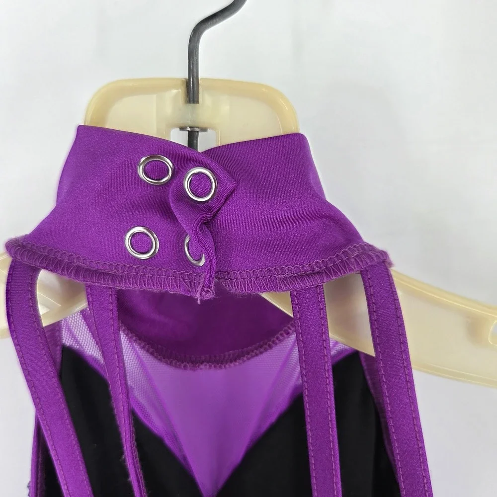 Weissman Purple Sequin Mock Neck Halter Dance Costume Skirted Leotard Kids SC